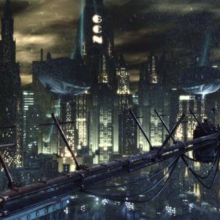 Dual monitor city wallpaper