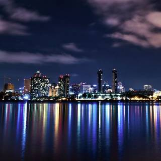 Dual monitor city wallpaper