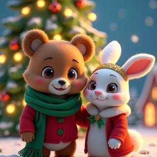 Christmas cartoon animals wallpaper