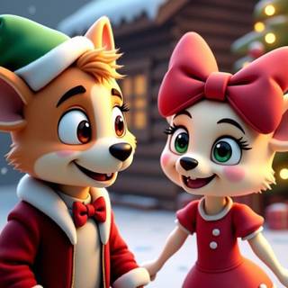 Christmas cartoon animals wallpaper