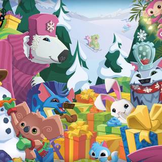 Christmas cartoon animals wallpaper