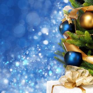 Christmas blue and gold wallpaper