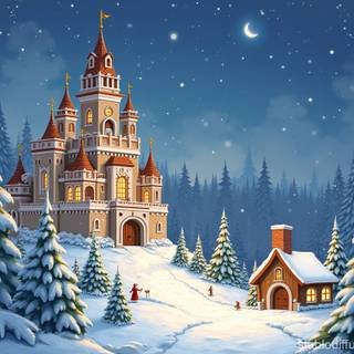Christmas art castle wallpaper