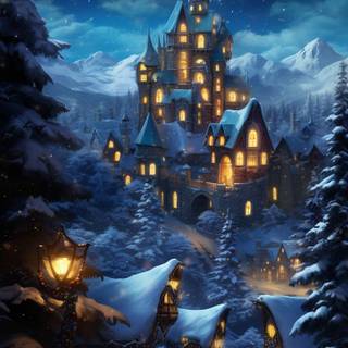 Christmas art castle wallpaper
