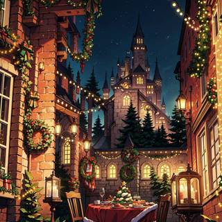 Christmas art castle wallpaper