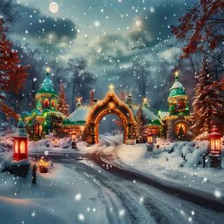 Christmas art castle wallpaper