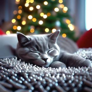 Christmas cat grey wallpaper