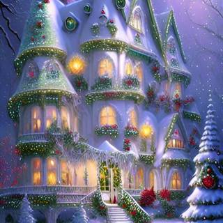 Christmas art castle wallpaper
