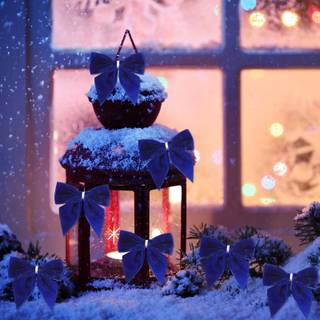 Blue Christmas bows wallpaper