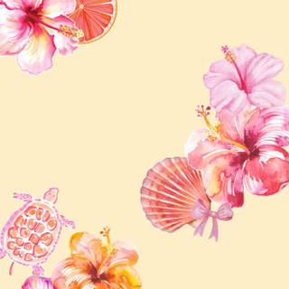 Hibiscus and seashells wallpaper