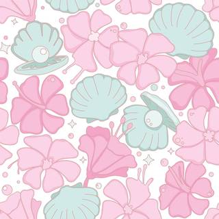 Hibiscus and seashells wallpaper