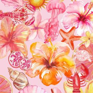 Hibiscus and seashells wallpaper