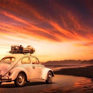 Car on beach wallpaper
