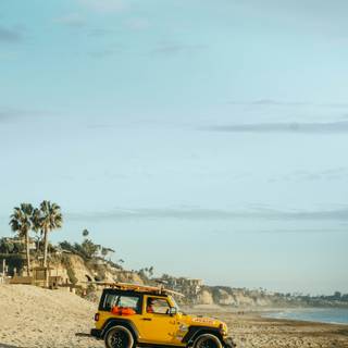 Car on beach wallpaper