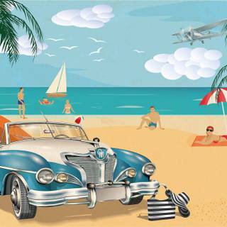 Car on beach wallpaper