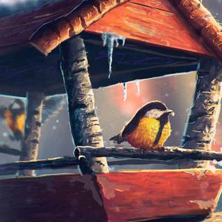 Winter birds phone wallpaper