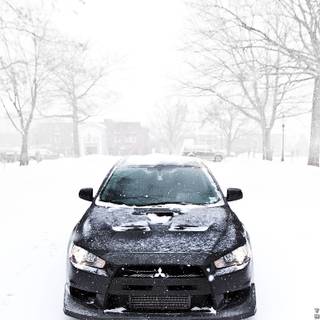 Lancer Evo winter wallpaper