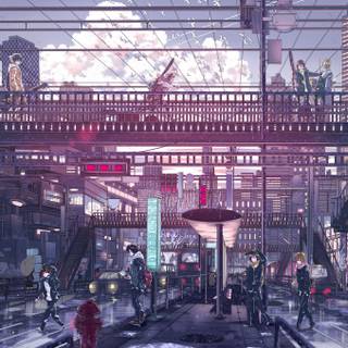 Winter anime futuristic city wallpaper
