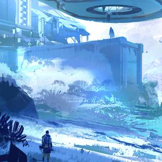 Winter anime futuristic city wallpaper