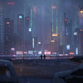 Winter futuristic city wallpaper
