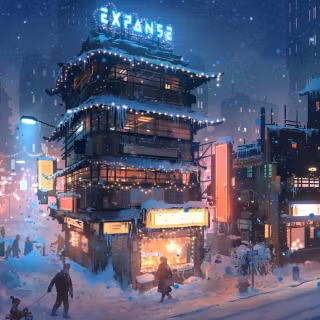 Winter futuristic city wallpaper