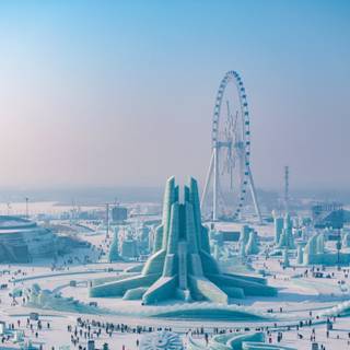 Winter futuristic city wallpaper