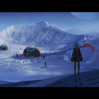 Winter anime futuristic city wallpaper