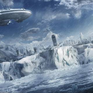 Winter futuristic city wallpaper