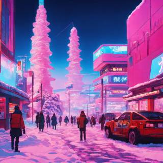 Winter anime futuristic city wallpaper