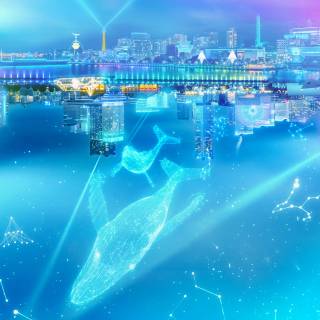 Winter anime futuristic city wallpaper