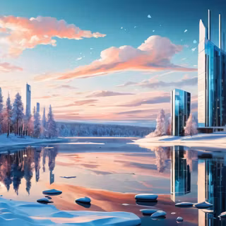 Winter futuristic city wallpaper
