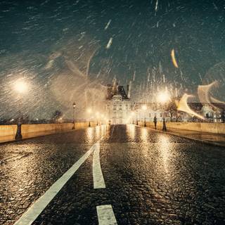 Winter wet road wallpaper