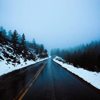 Winter wet road wallpaper