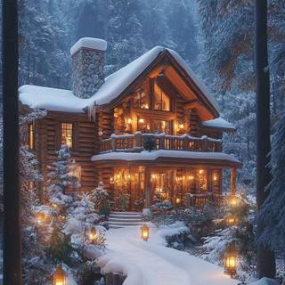 Cabin winter HD wallpaper