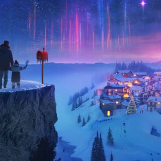 3440x1440 winter village wallpaper