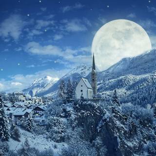 3440x1440 winter village wallpaper