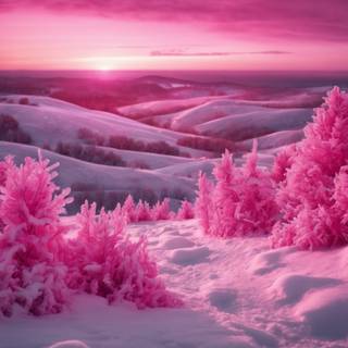 Winter pink snow wallpaper