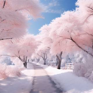 Winter pink snow wallpaper