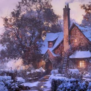 3440x1440 winter village wallpaper