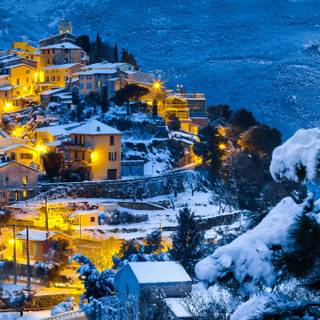 3440x1440 winter village wallpaper