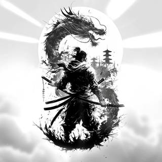 Samurai and dragon wallpaper