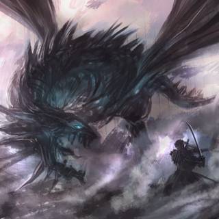 Samurai and dragon wallpaper