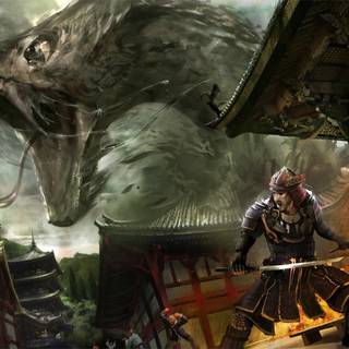 Samurai and dragon wallpaper