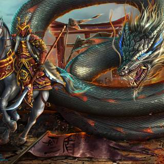 Samurai and dragon wallpaper