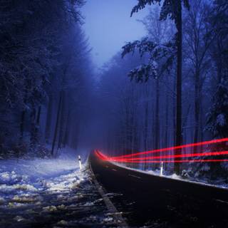 Night winter road wallpaper