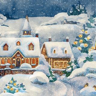 Winter village painting wallpaper