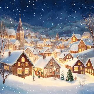 Winter village painting wallpaper