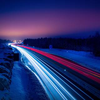 Night winter road wallpaper