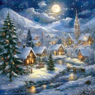 Winter village painting wallpaper