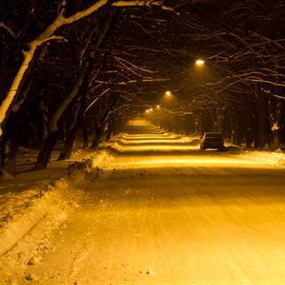 Night winter road wallpaper
